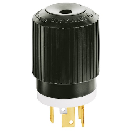 Bryant Locking Plug, Non-NEMA, 30 A, 120/208V AC, Three Phase, 4 Pole, Screw Terminals, Black, White 3431